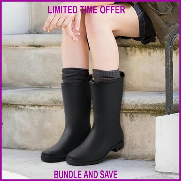 Women's Mid Calf Rain Boots Waterproof Garden Rubber EU 39 - Picture 7 of 8